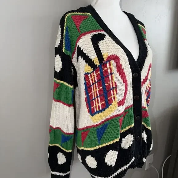 Vintage Cape Isle Knitters Golf Cardigan Sweater Womens Large 90s Grandpa-Core - Picture 3 of 6